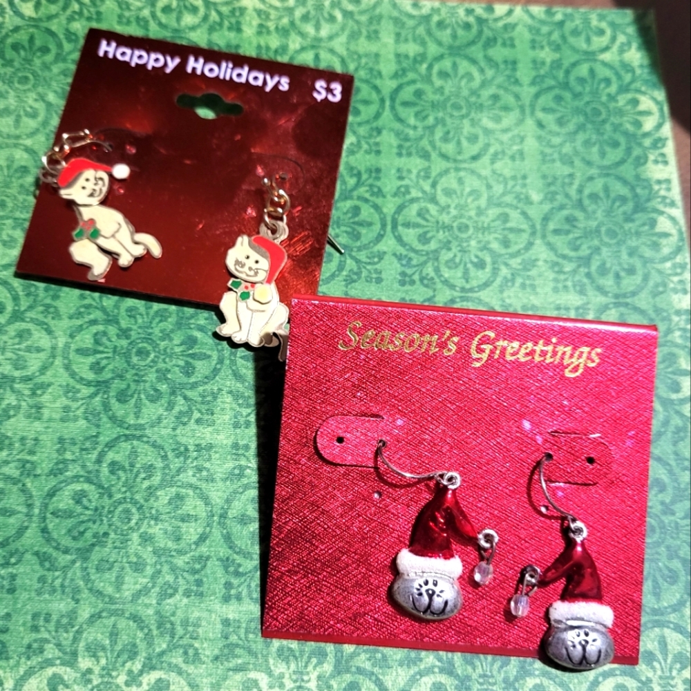 2 pair of cat Christmas earrings